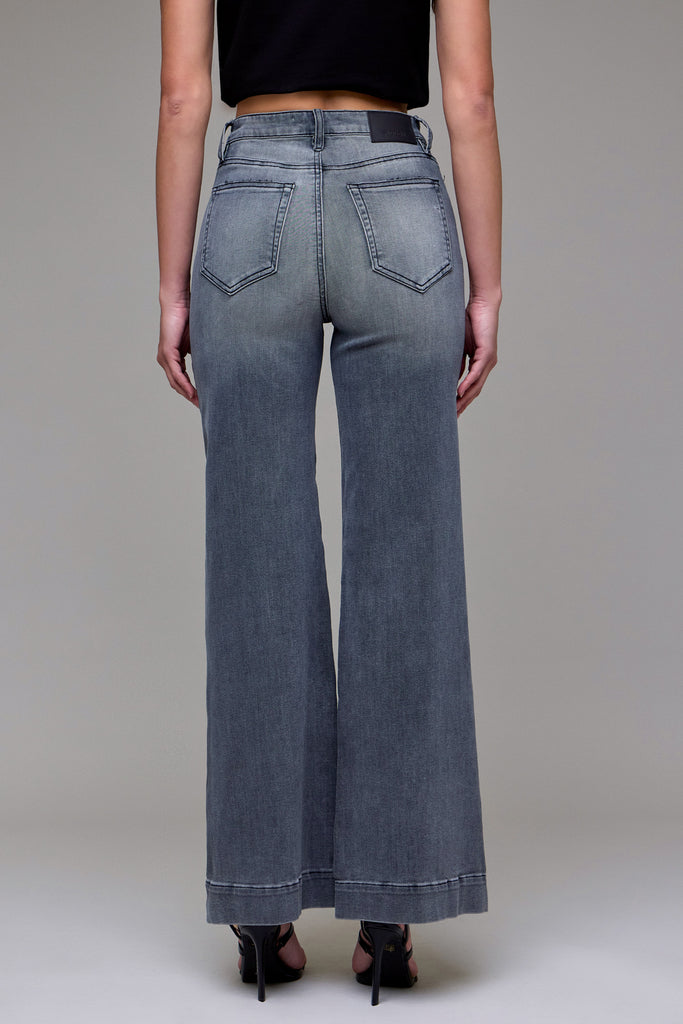 [HAPPI] Grey Wash Pintuck High Rise Comfort Flare