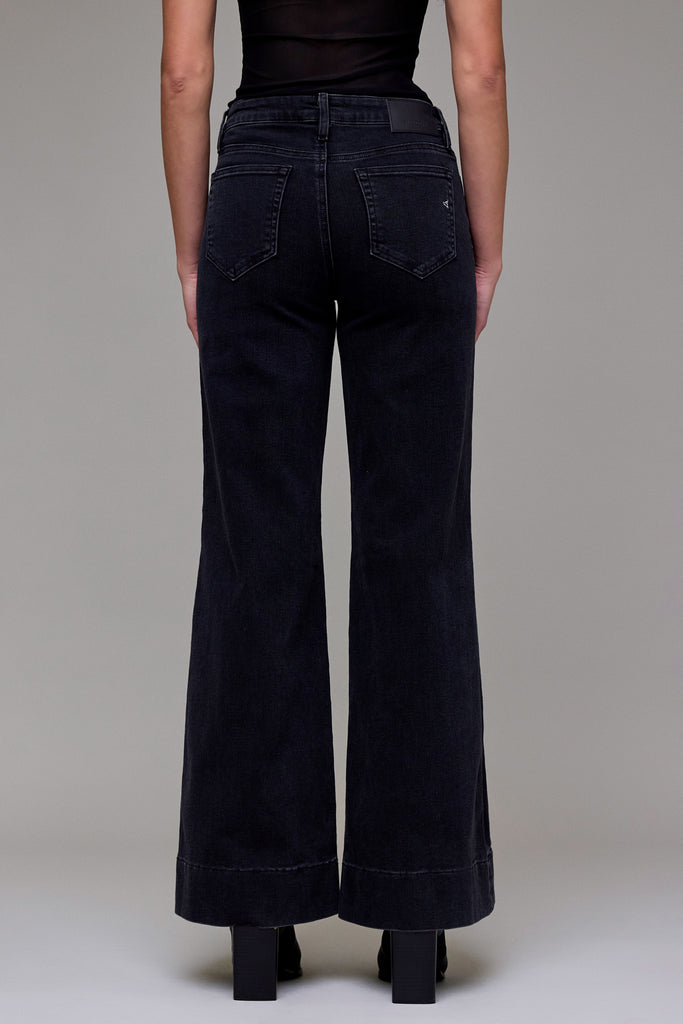 [HAPPI] Charcoal Wash Stretch Pintuck Mid Rise Comfort Flare