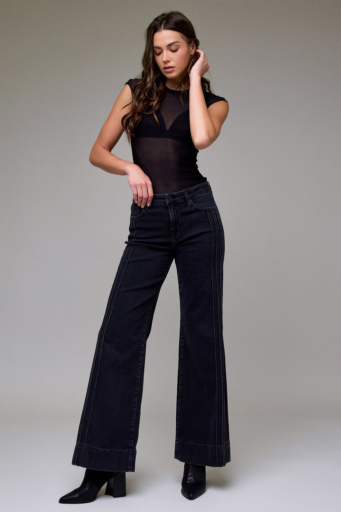 [HAPPI] Charcoal Wash Stretch Pintuck Mid Rise Comfort Flare