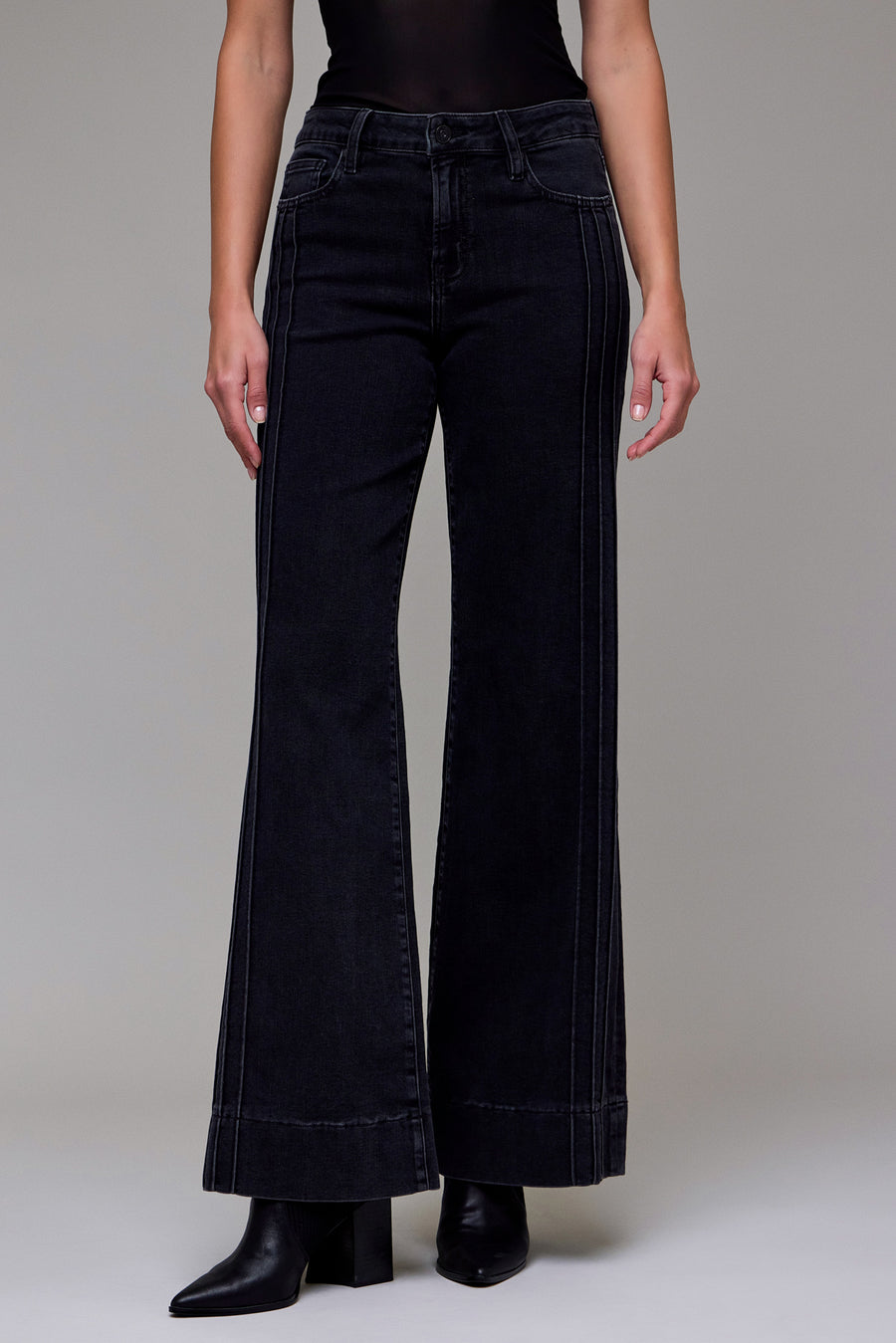 [HAPPI] Charcoal Wash Stretch Pintuck Mid Rise Comfort Flare