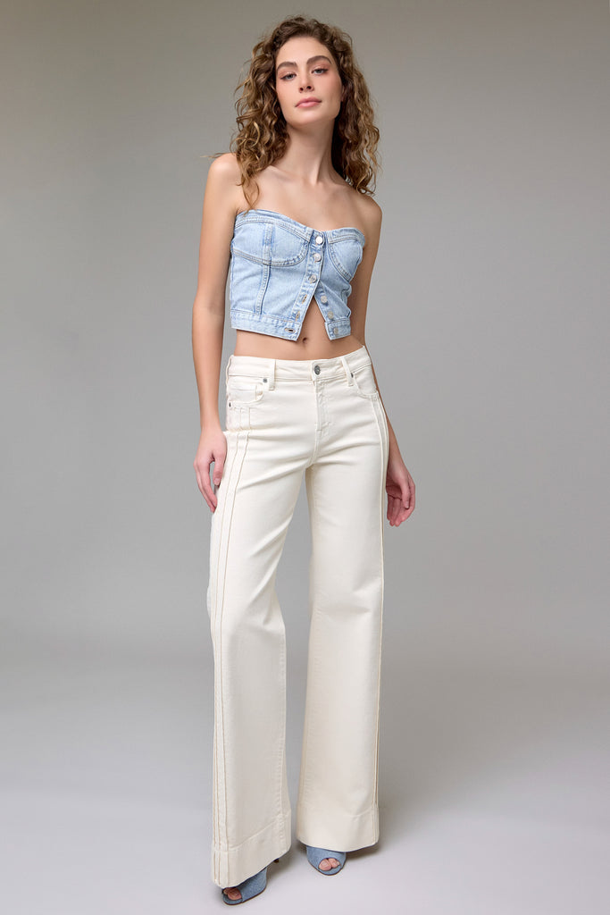 [HAPPI] Ecru Wash Pintuck Mid Rise Comfort Flare