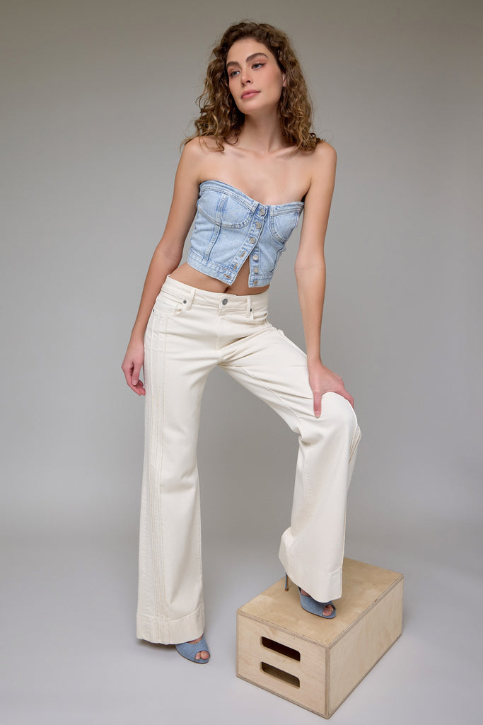 [HAPPI] Ecru Wash Pintuck Mid Rise Comfort Flare