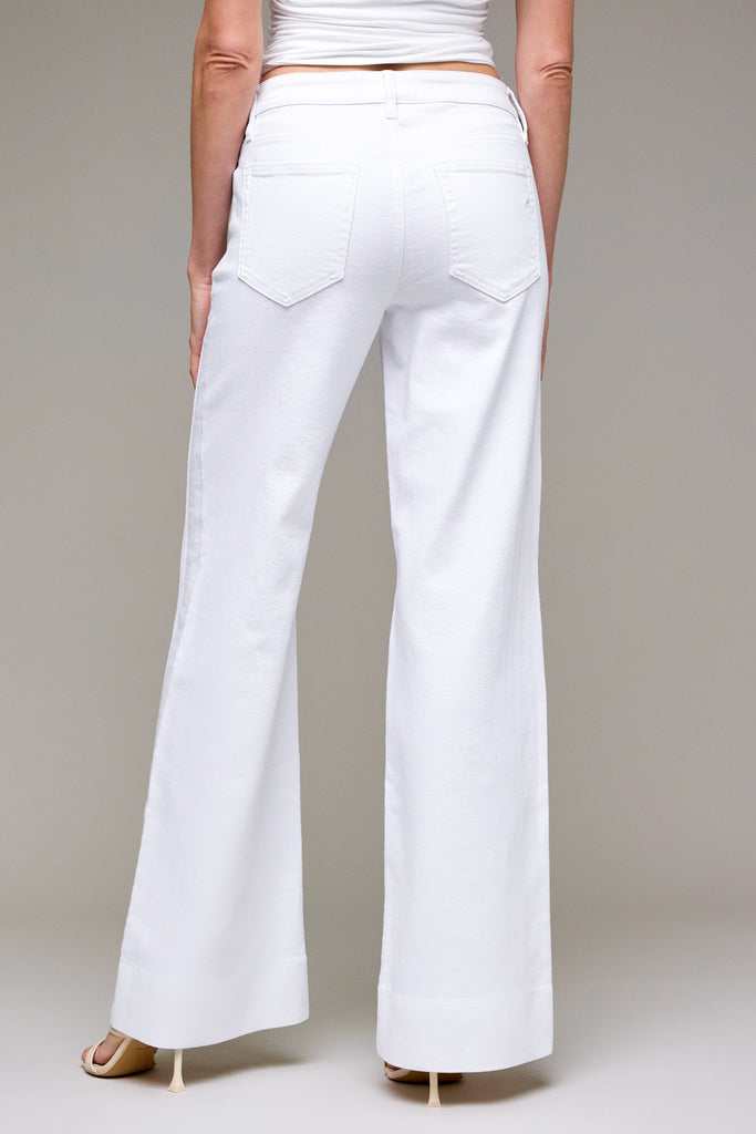 [HAPPI] White Denim Pintuck Mid Rise Comfort Flare