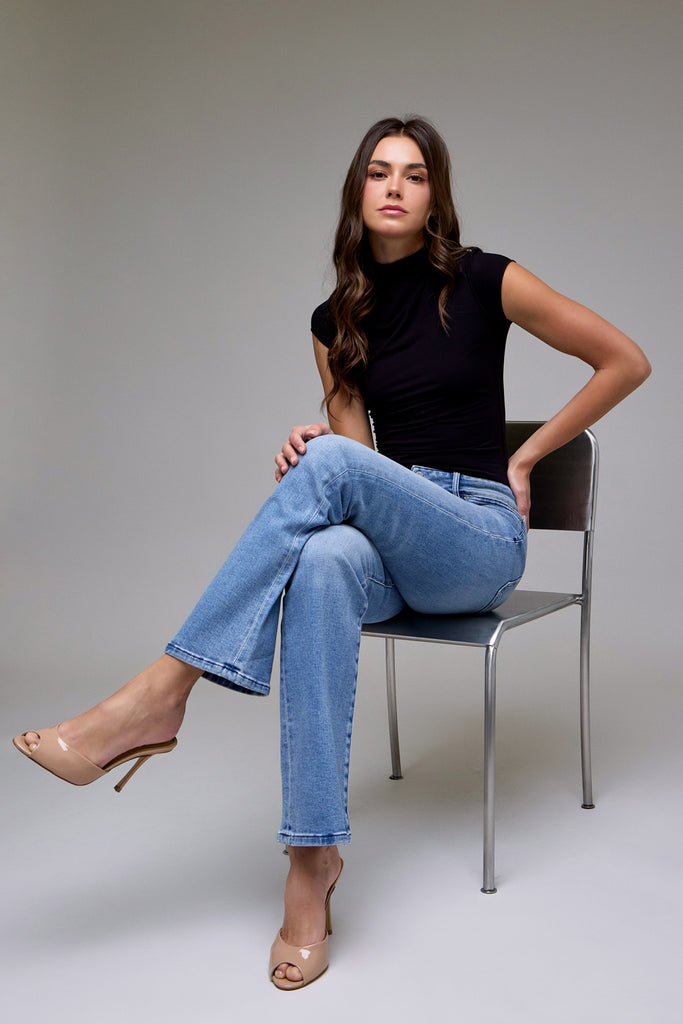 [RYAN] Medium Light Double Waistband Low Rise Bootcut