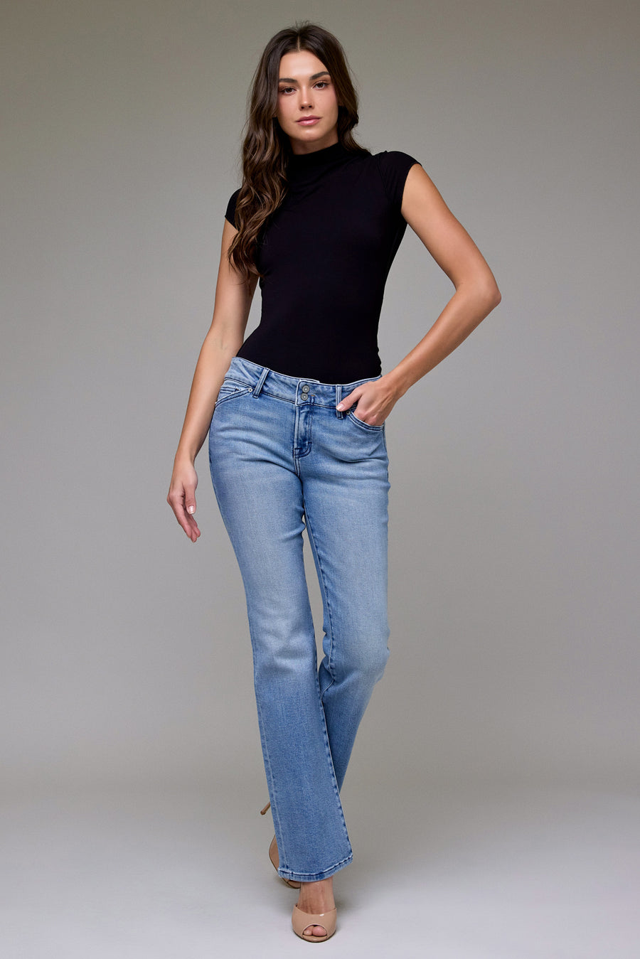 [RYAN] Medium Light Double Waistband Low Rise Bootcut