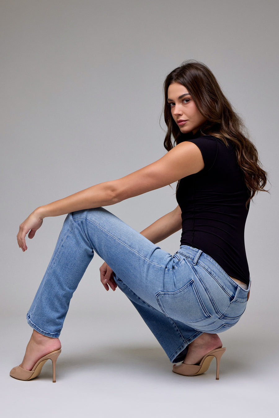 [RYAN] Medium Light Double Waistband Low Rise Bootcut