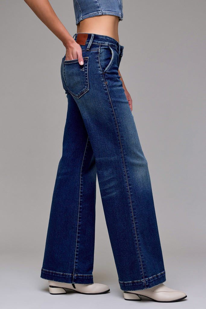 [HAPPI] Dark Wash Stretch Trouser Low Rise Comfort Flare