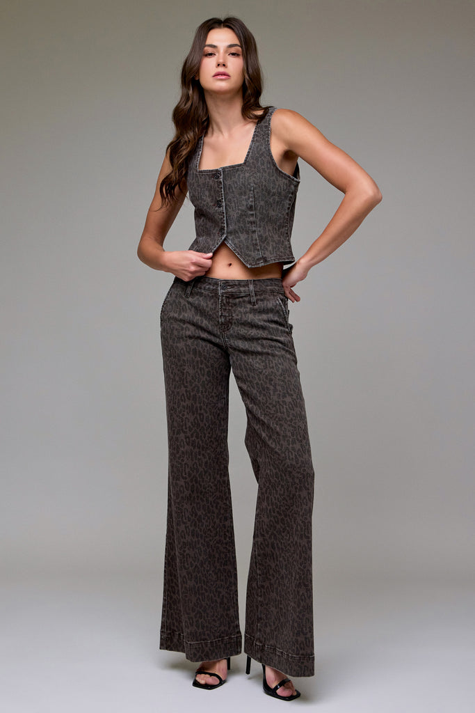 [HAPPI] Brown Cheetah Stretch Trouser Detail Comfort Flare