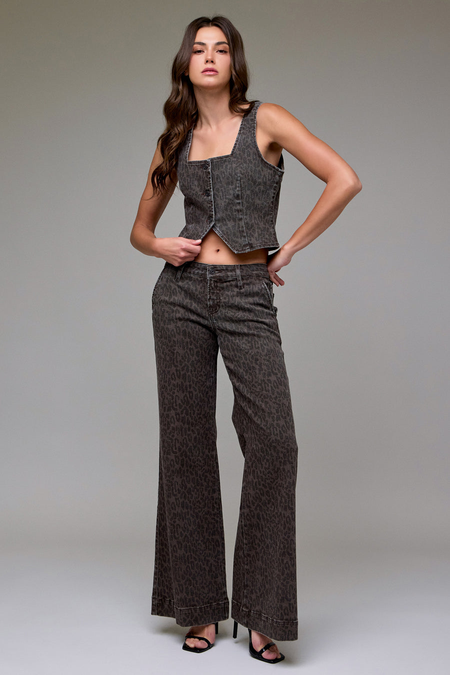 [HAPPI] Brown Cheetah Stretch Trouser Detail Comfort Flare