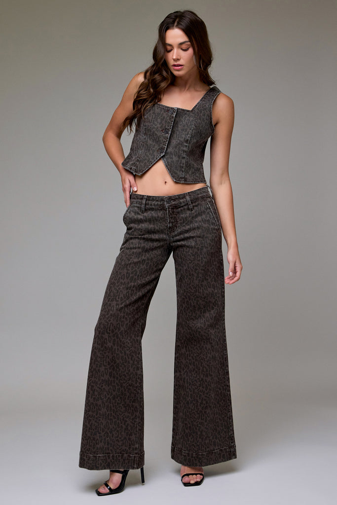 [HAPPI] Brown Cheetah Stretch Trouser Detail Comfort Flare