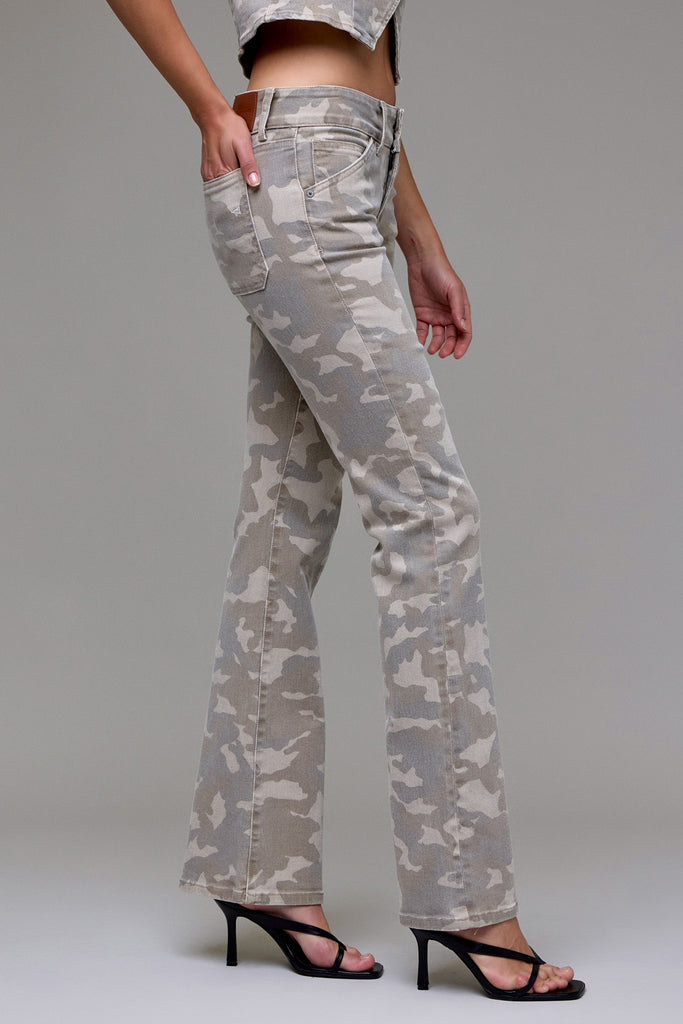 [RYAN] Tan Camo Double Waistband Low Rise Bootcut