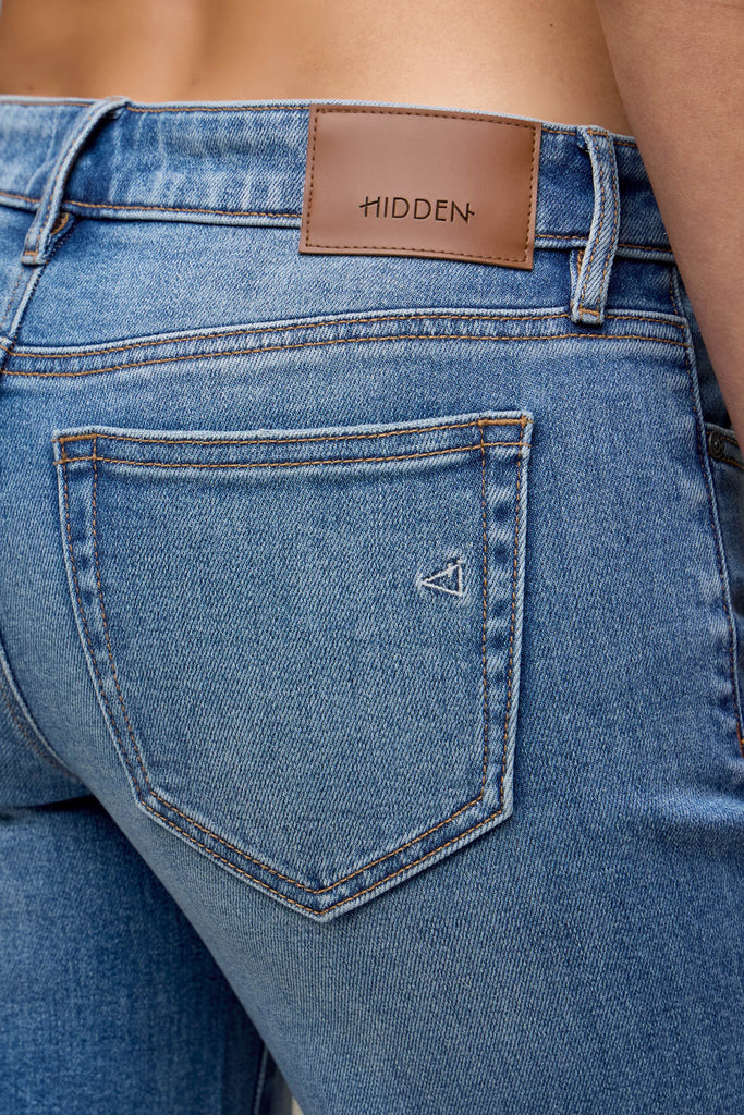 [HAPPI] Medium Wash Low Rise 32" Inseam Uneven Hem Comfort Flare