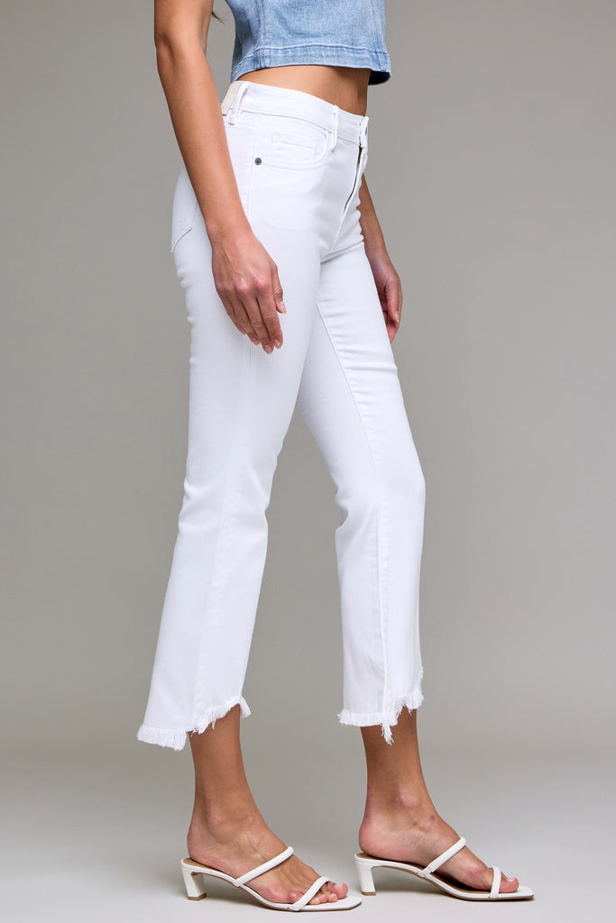 [HAPPI] White Frayed Hem Cropped Flare
