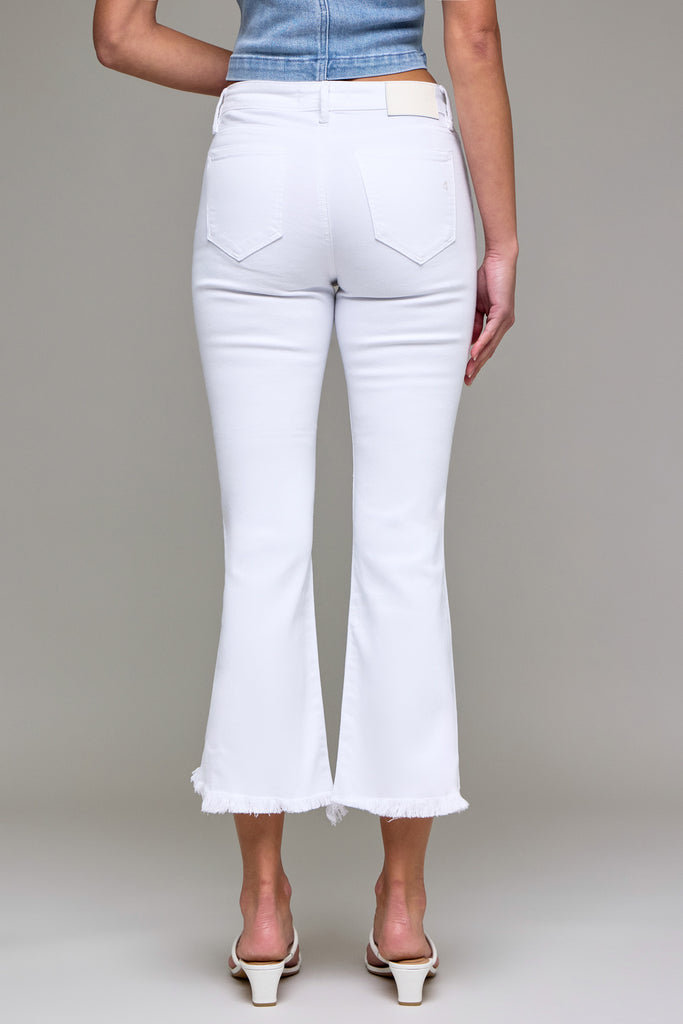 [HAPPI] White Frayed Hem Cropped Flare