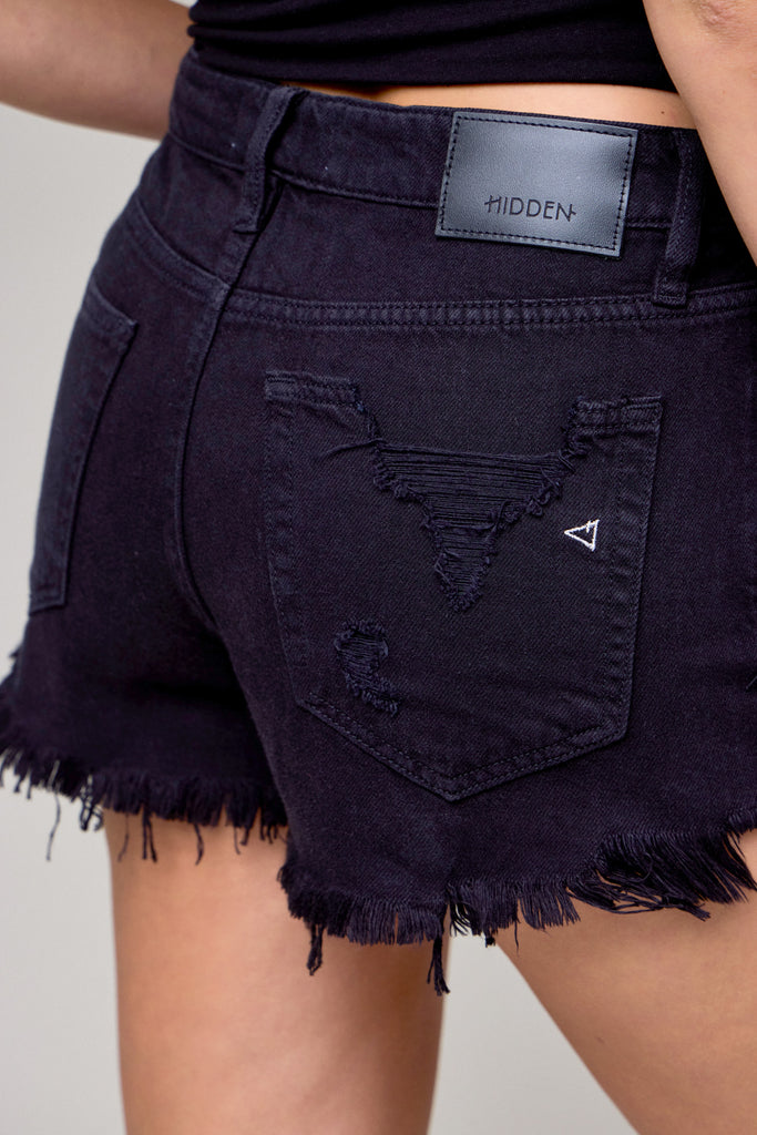 [FINN] BLACK SUPER SOFT DESTROYED HIGH RISE FRAYED SHORTS