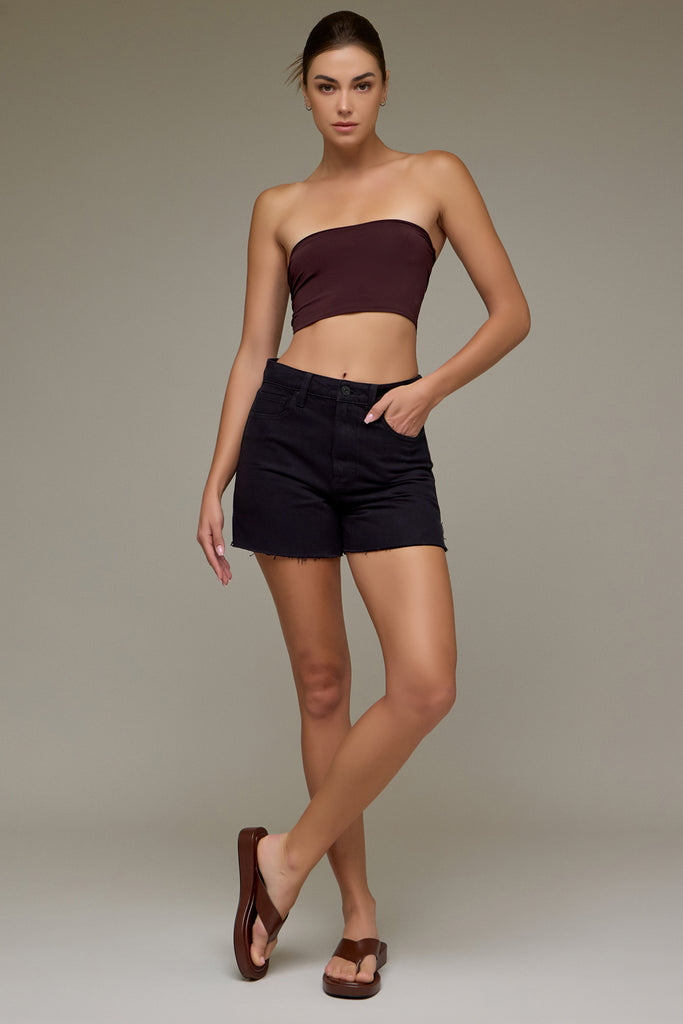[SOFIE] Black Side Slit Mom Shorts