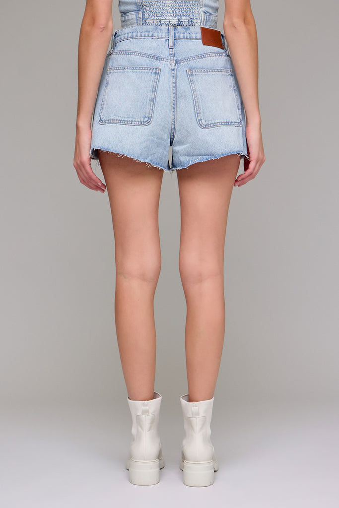 [AVA] Medium Wash Side Insert 3" Inseam A-Line Shorts