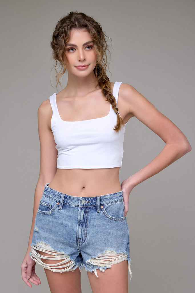 [FINN] Medium Wash Classic 3" Inseam Heavily Frayed Shorts