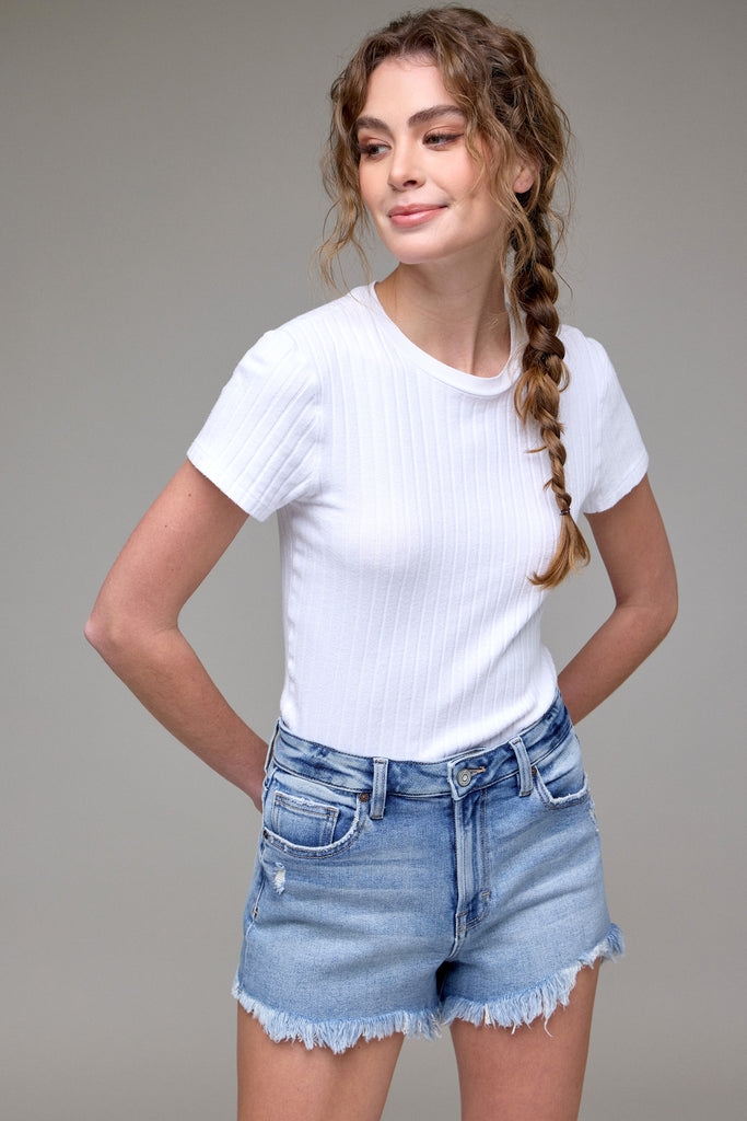 [FINN] Dark Wash Frayed Stretch 3" Inseam Shorts