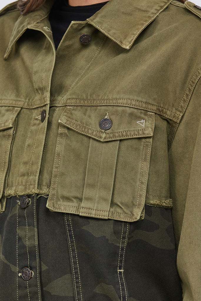 [REBEL] OLIVE DOUBLE DENIM CLASSIC FITTED JACKET