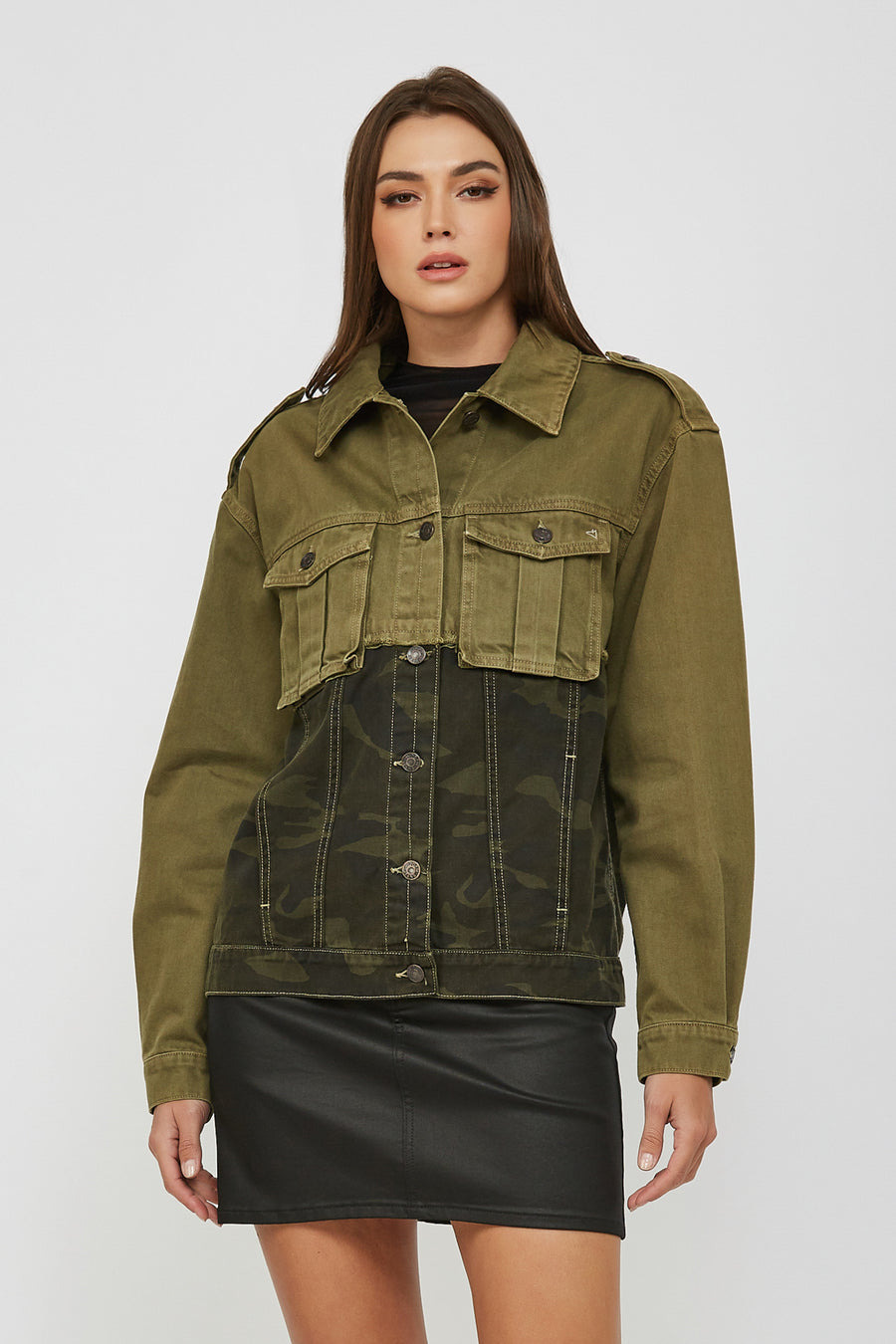 [REBEL] OLIVE DOUBLE DENIM CLASSIC FITTED JACKET