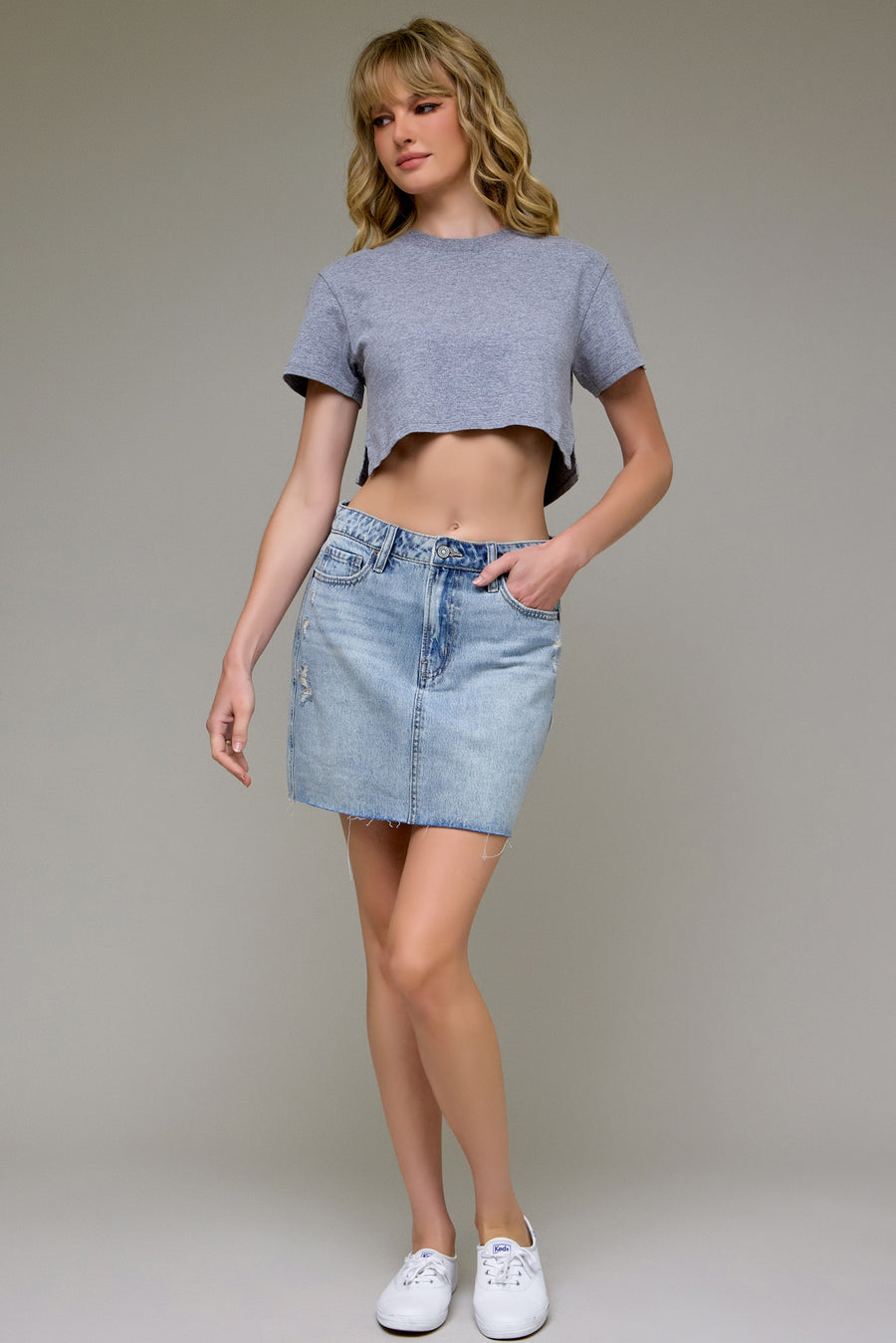 [PEYTON] Medium Light Grinded Mini Skirt