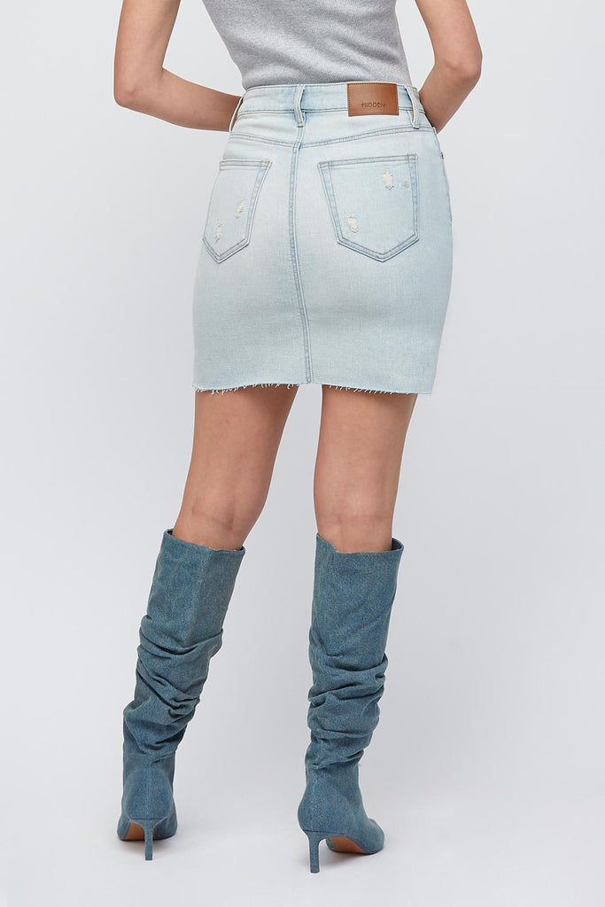 [PEYTON] LIGHT WASH 17" INSEAM STRETCH MINI SKIRT
