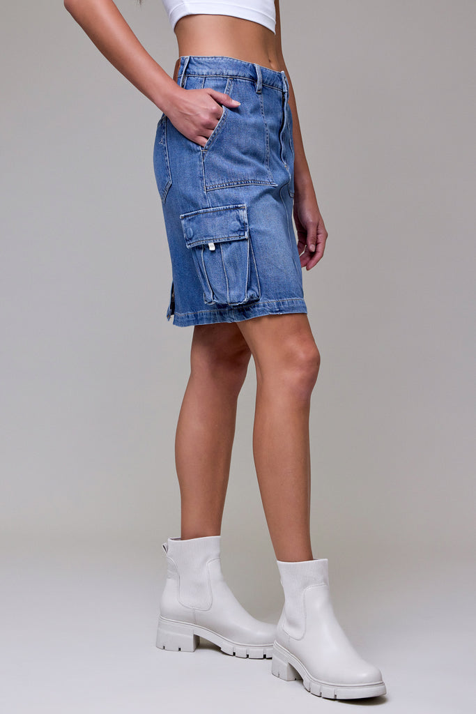 [PEYTON] Medium Dark Cargo Mini Denim Skirt