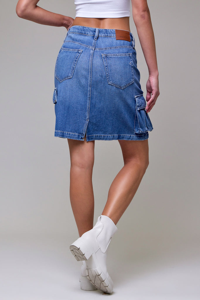 [PEYTON] Medium Dark Cargo Mini Denim Skirt