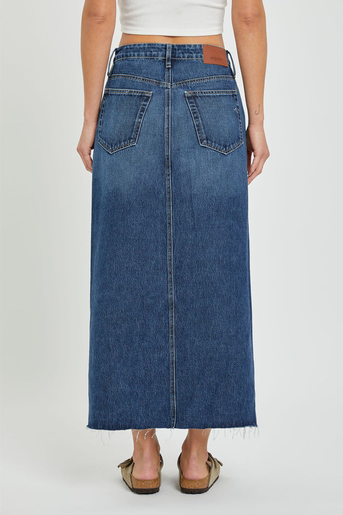 PEYTON DARK WASH MIDI SKIRT