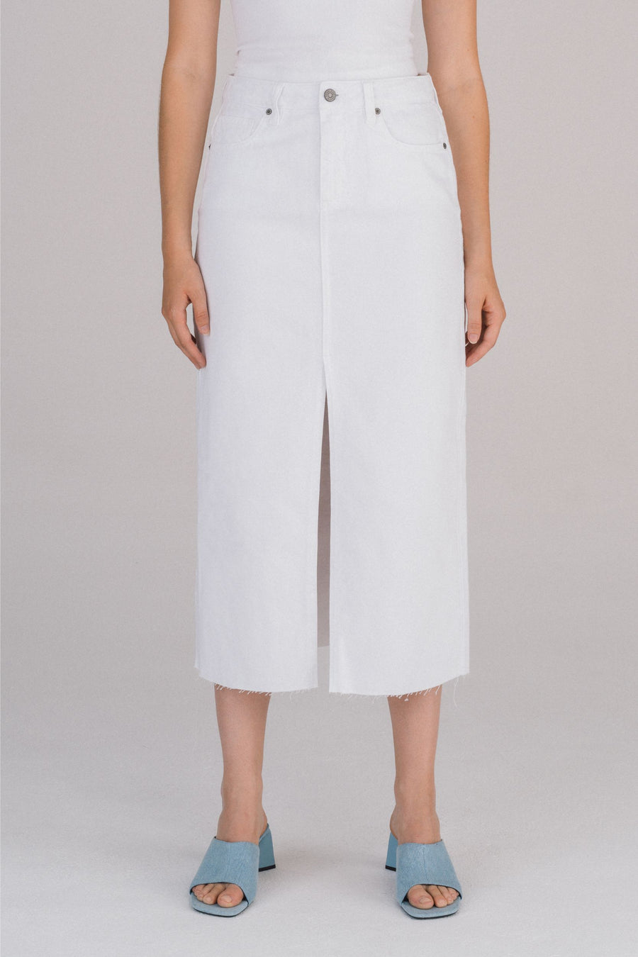 [PEYTON] White Front Slit Midi Skirt
