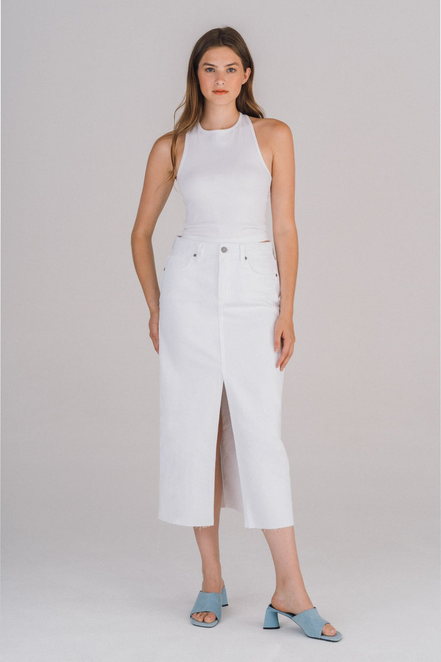 [PEYTON] White Front Slit Midi Skirt