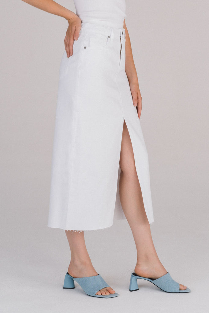 [PEYTON] White Front Slit Midi Skirt