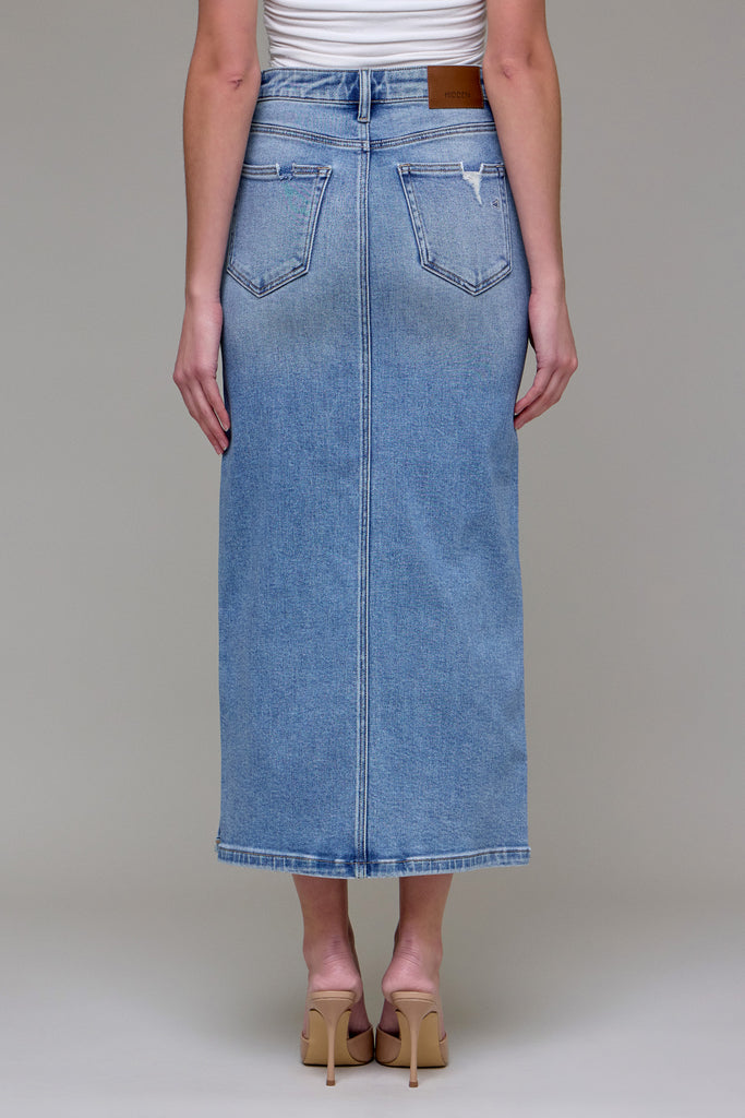 [PEYTON] Medium Light Side Slit Stretch Midi Skirt