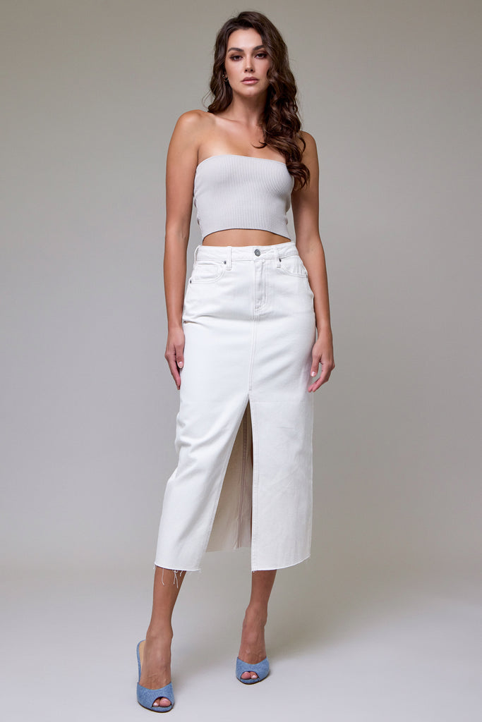 [PEYTON] Sea Salt Front Slit Midi Skirt