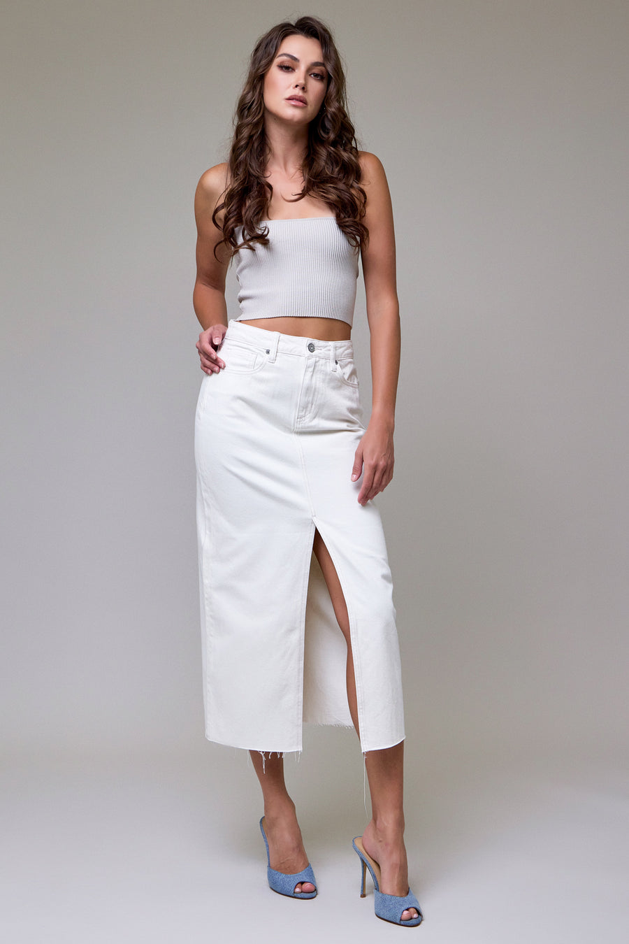 [PEYTON] Sea Salt Front Slit Midi Skirt