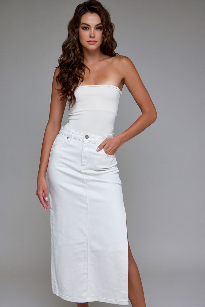 [PEYTON] Sea Salt Side Slit Midi Skirt