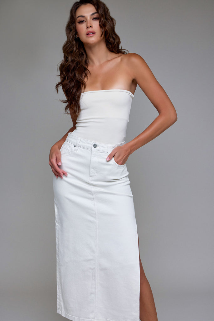 [PEYTON] Sea Salt Side Slit Midi Skirt