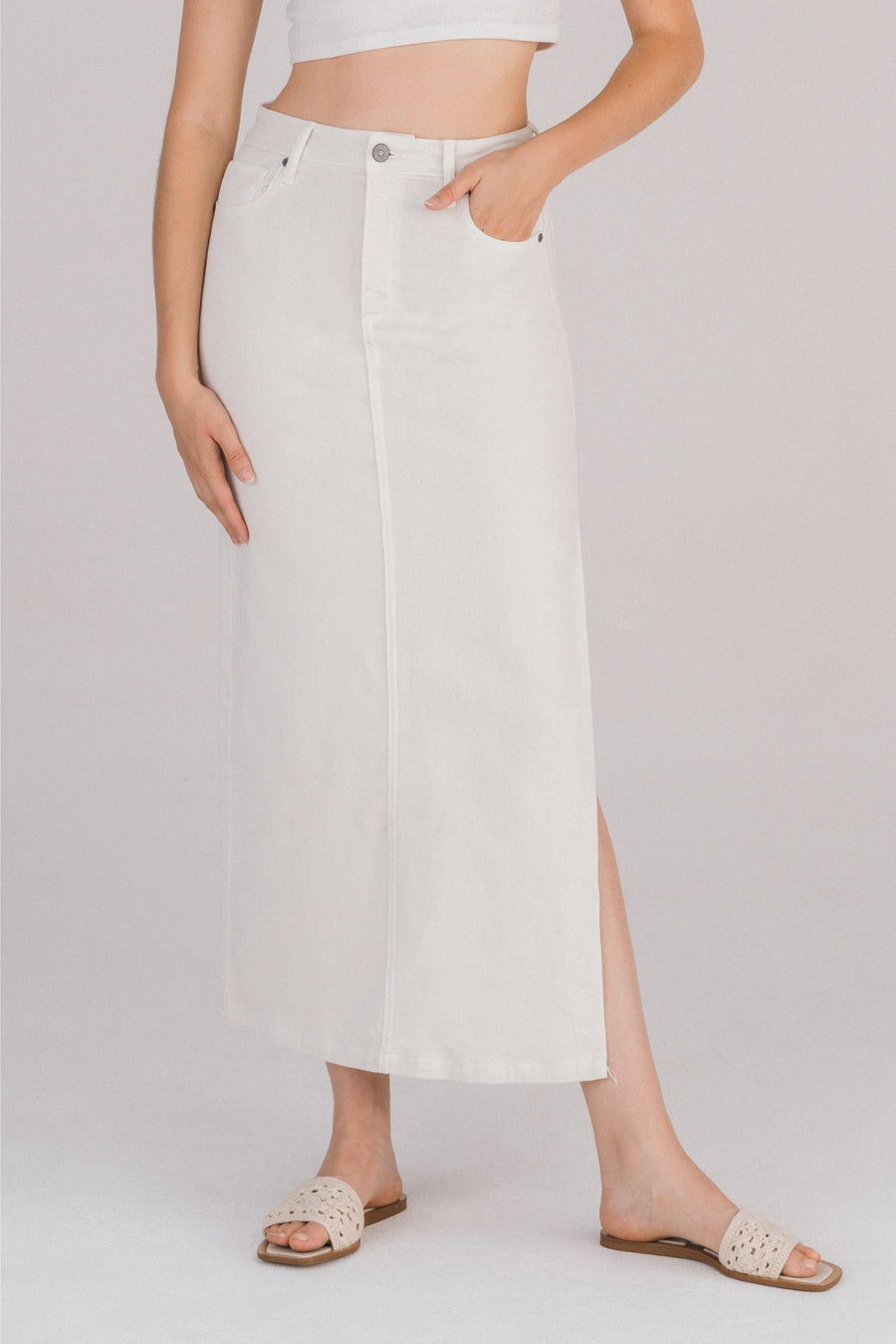 [PEYTON] Sea Salt Side Slit Midi Skirt