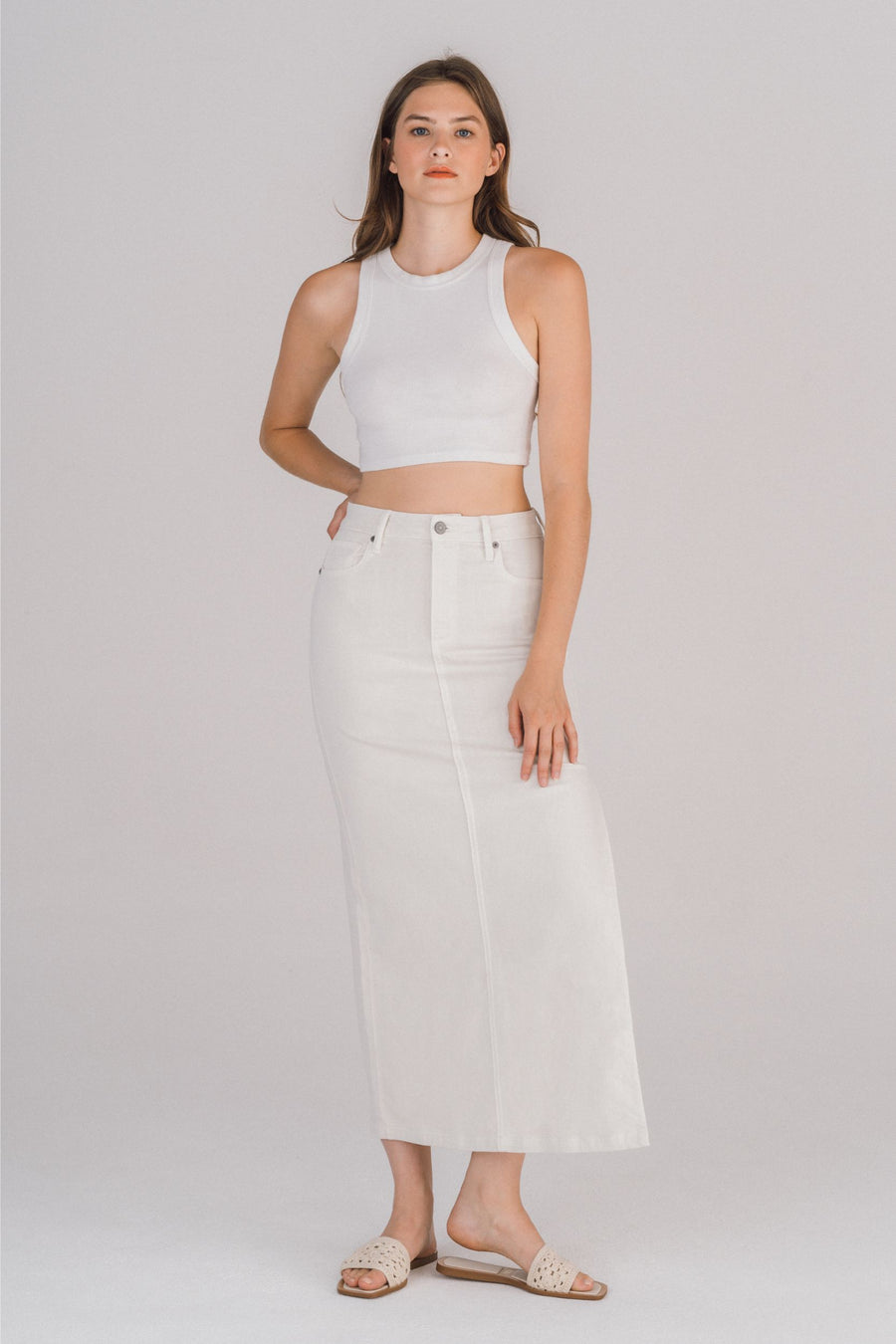 [PEYTON] Sea Salt Side Slit Midi Skirt