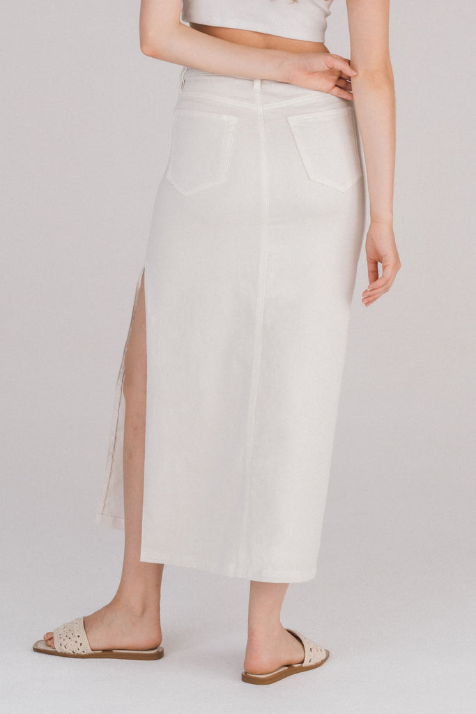 [PEYTON] Sea Salt Side Slit Midi Skirt