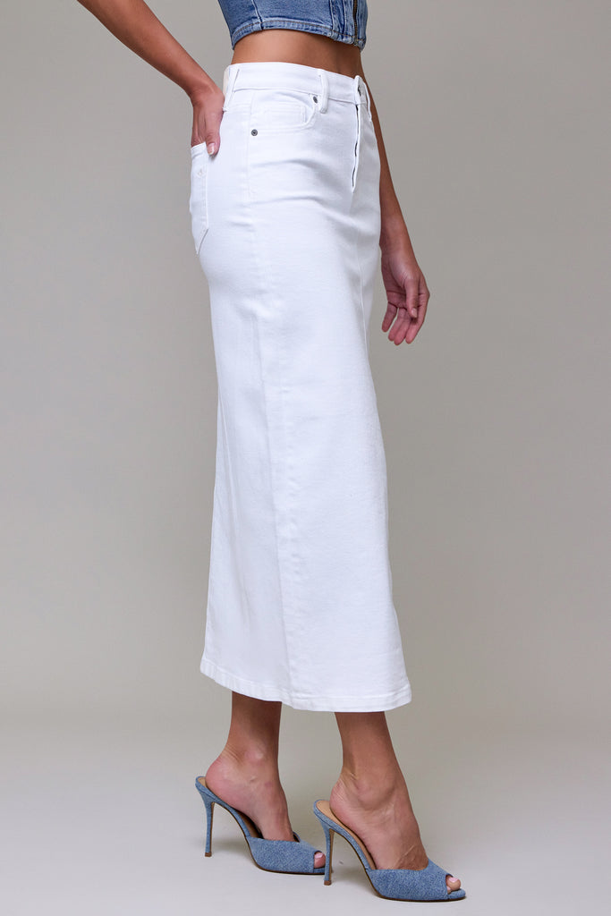 [PEYTON] WHITE SIDE SLIT STRETCH MIDI SKIRT