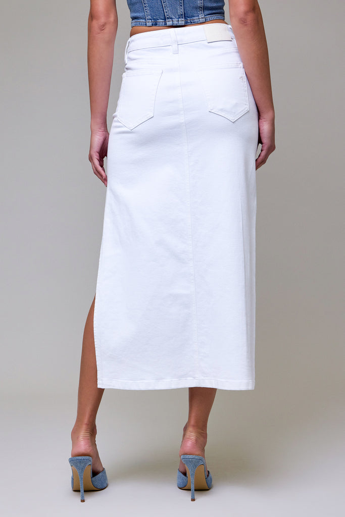 [PEYTON] WHITE SIDE SLIT STRETCH MIDI SKIRT