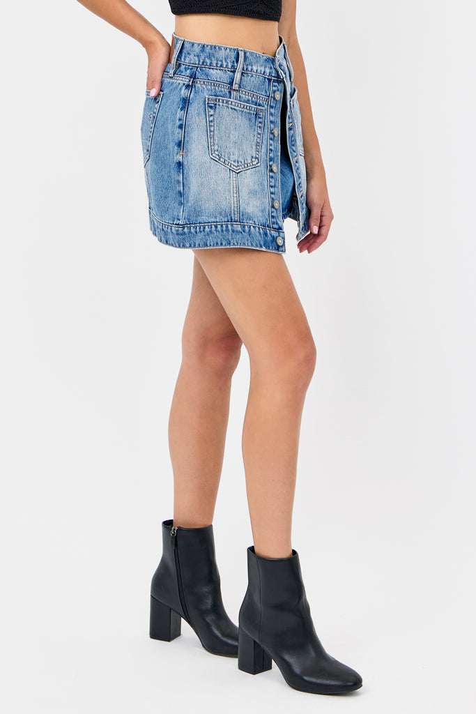 [PEYTON] MEDIUM LIGHT BUTTON AND ZIP 14" MINI SKIRT
