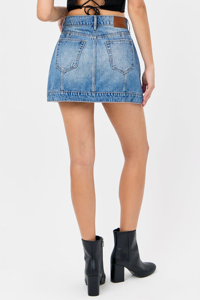 [PEYTON] MEDIUM LIGHT BUTTON AND ZIP 14" MINI SKIRT