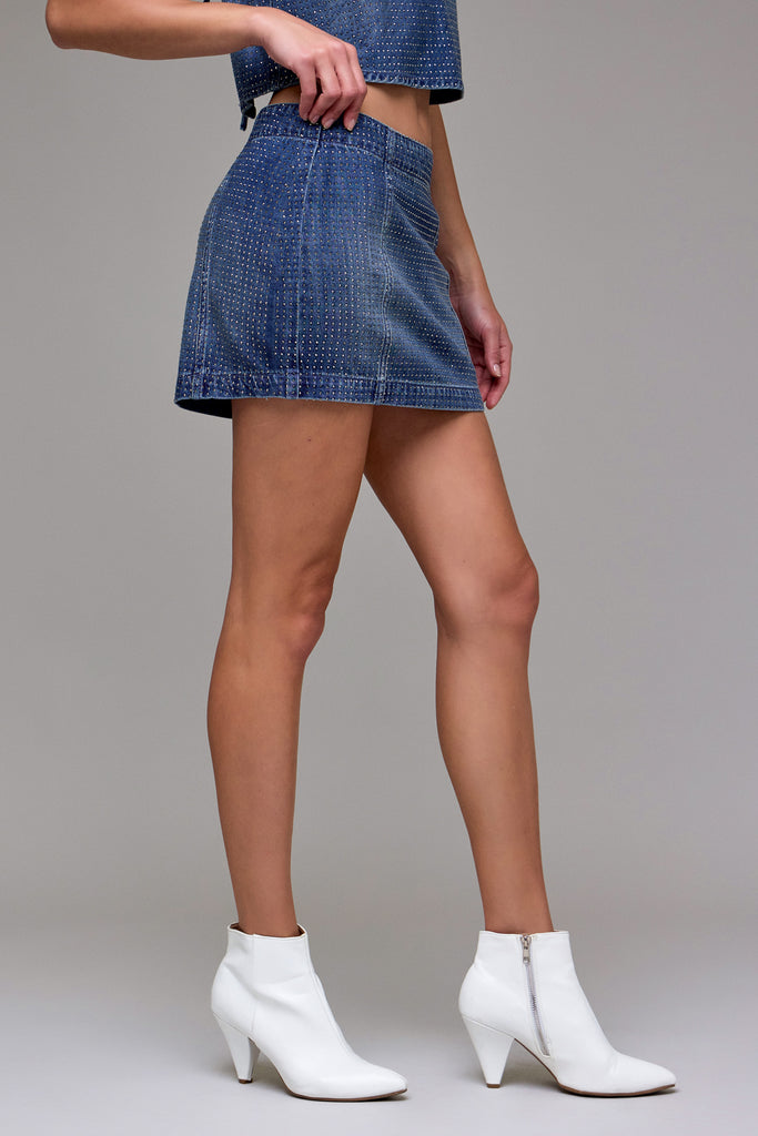 [PEYTON] Dark Wash Rhinestone Embellished Micro Miniskirt