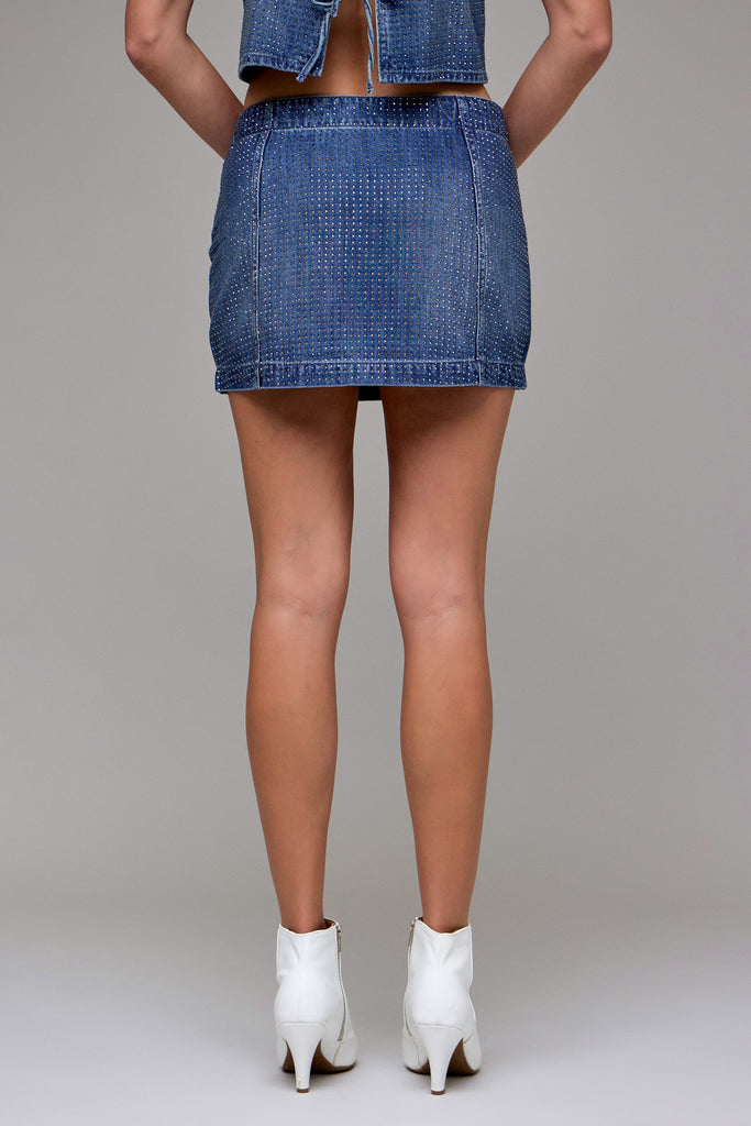[PEYTON] Dark Wash Rhinestone Embellished Micro Miniskirt