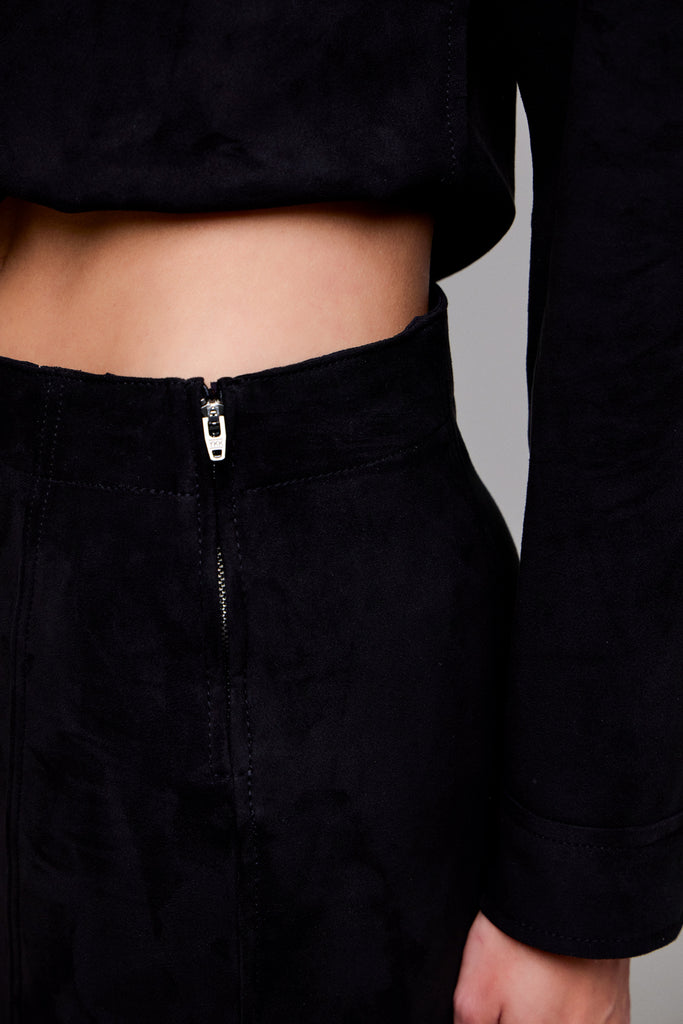 [PEYTON] Black Suede Low Rise Micro Miniskirt