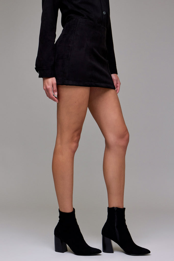 [PEYTON] Black Suede Low Rise Micro Miniskirt