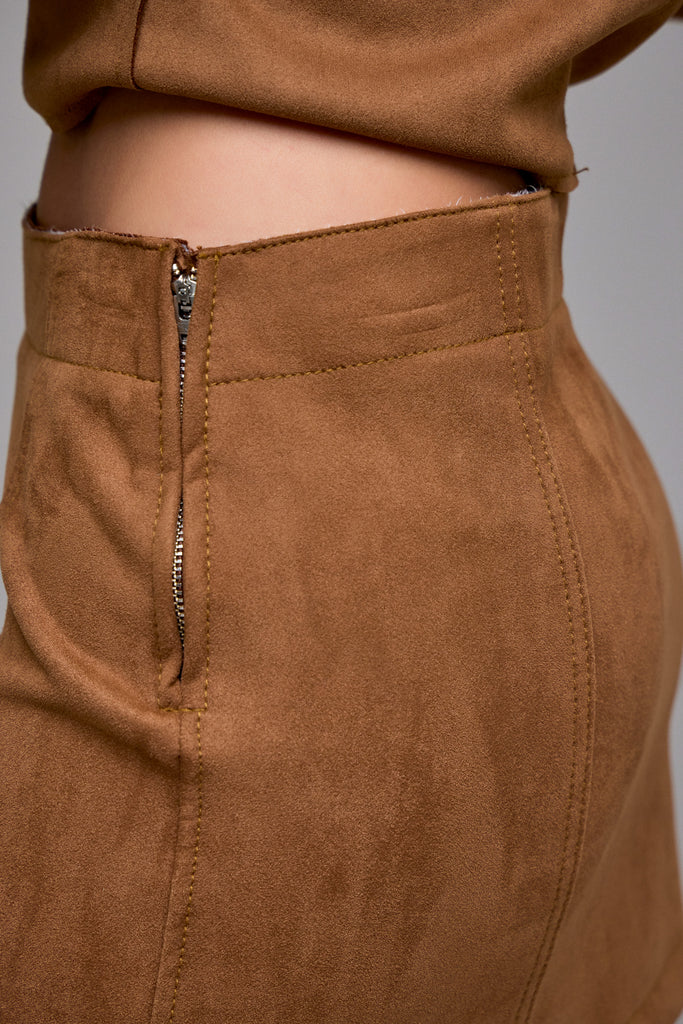 [PEYTON] Caramel Suede Low Rise Micro Miniskirt